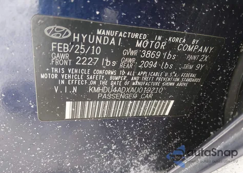 2010 Hyundai Elantra Gls z USA, uszkodzony, nr VIN KMHDU4ADXAU019210